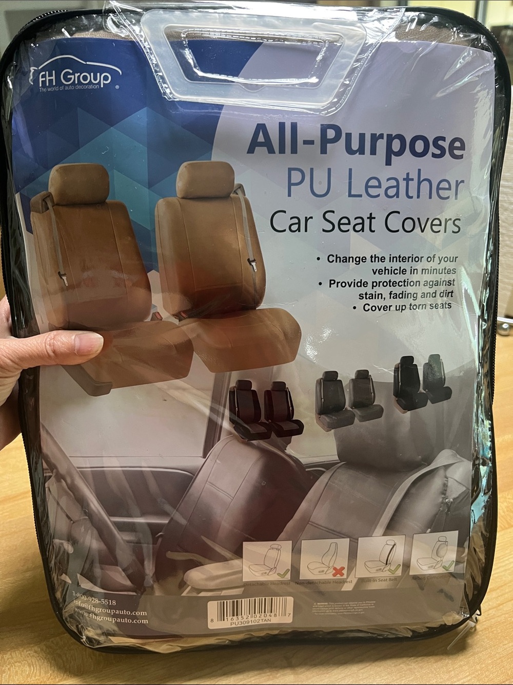 #2092**FH Group All-Purpose PU Leather Car Seat Covers - Tan - Picture 5 of 14